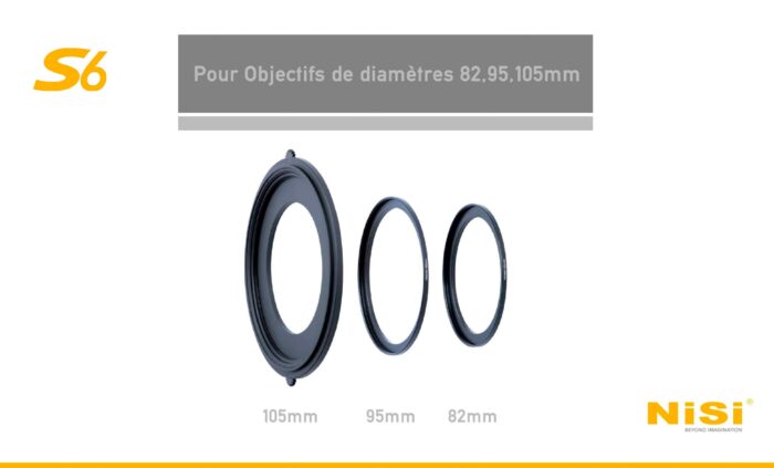 Bagues d'adaptation NiSi S6 pour objectifs diamètres 105mm/95mm/82mm